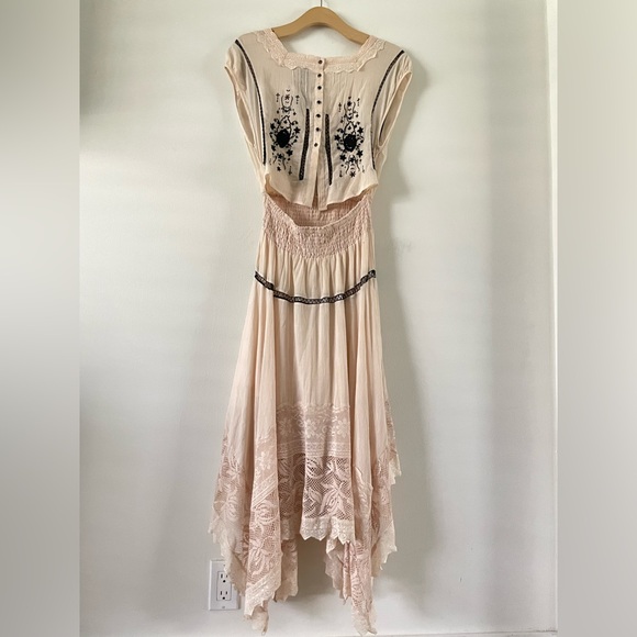 Free People Romantics Delphine Dress Tiered Asymmetrical Fairy Lace Embroidered - Picture 12 of 12